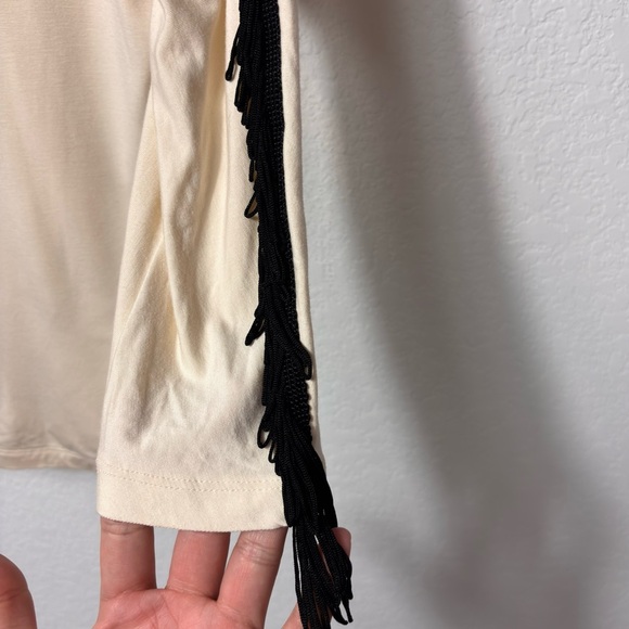 ARMANI EXCHANGE CREAM BLACK LONG SLEEVE FRINGE WOMEN BLOUSE SIZE SMALL NWT - Picture 3 of 6
